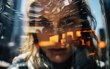 Fototapeta premium Beautiful woman face with double exposure