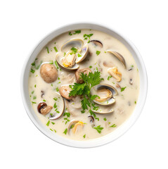 Bowl of clam chowder soup isolated on transparent background Remove png, Clipping Path, pen tool
