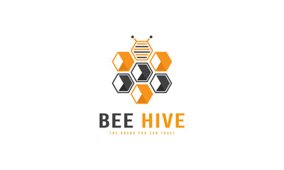 Bee hive logo, Bee logo, Honey comb logo design. Organic honey logo.