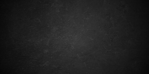 Dark black grunge textured concrete old blackboard and chalkboard rough background. Panorama dark grey black slate background or texture. Vector black concrete texture. Stone wall background.