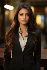 Young and confident indian businesswoman in suit, ready for going to office