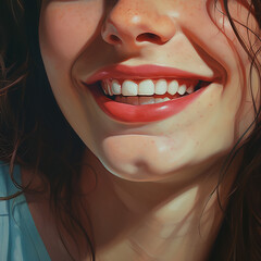 A close-up portrait of an attractive woman smiling with her teeth, in the digital art style, a hyperrealistic illustration, with vibrant colors, generative ai

