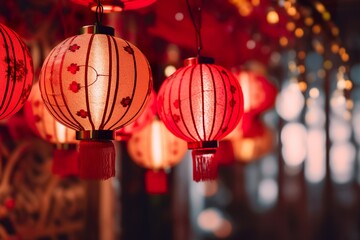 Shallow focus photography of red paper lanterns bright light in Lunar New year