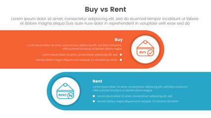 buy or rent comparison or versus concept for infographic template banner with horizontal round rectangle box with two point list information - obrazy, fototapety, plakaty