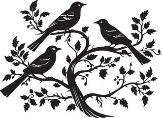 The birds is sitting on the tree Silhouette Vector