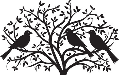 The birds is sitting on the tree Silhouette Vector
