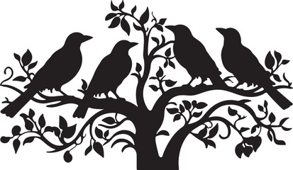 The birds is sitting on the tree Silhouette Vector