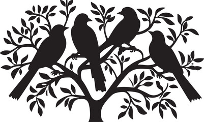 The birds is sitting on the tree Silhouette Vector