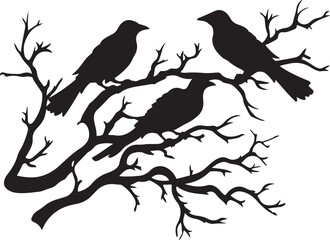 The birds is sitting on the tree Silhouette Vector