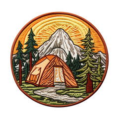 camping tent embroidery patch isolated on transparent background Remove png, Clipping Path, pen tool