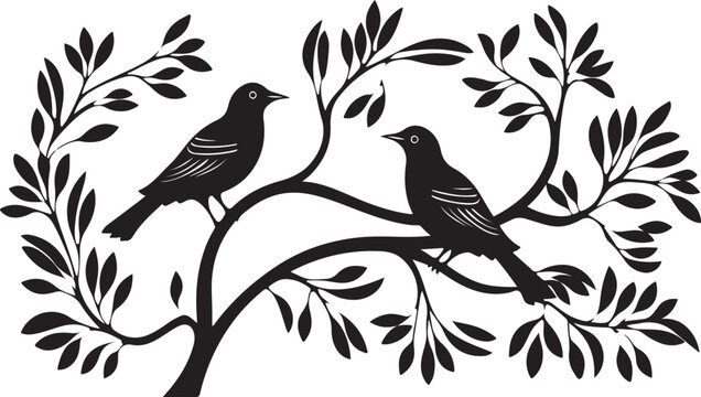 The birds is sitting on the tree Silhouette Vector