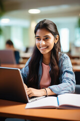 Fototapeta na wymiar Young indian college girl using laptop