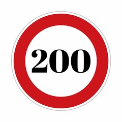 200 speed limit sign board, road side sign board for control speed. Road safety element, two hundred and ninety speed, Danger Zone, high speed