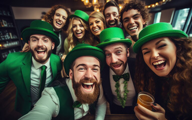 Young people group celebrating saint Patrick day