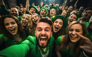 Young people group celebrating saint Patrick day - Powered by Adobe