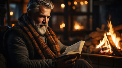 Obraz na płótnie Canvas man reading a book at home