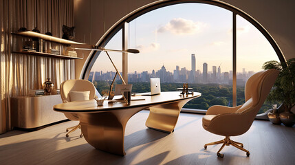 Sky-High Luxury: The Grandeur of a Penthouse Office - obrazy, fototapety, plakaty