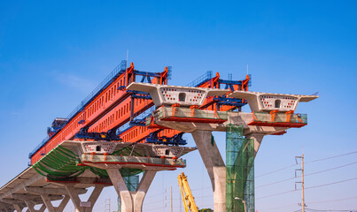 Metal launching gantry structure for installing concrete typical segment joint on foundation of...