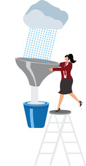 Businesswoman, Rain, Harvesting, Water, Funnel, Separating Funnel, Collection,