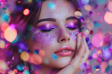 Pink glitter beautiful woman face