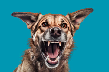 Aggressive dog shows dangerous teeth Isolated on a clear background, PNG file. - obrazy, fototapety, plakaty
