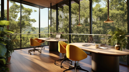 Fototapeta premium Rainforest Canopy Workspace: Elevated Desk with Views