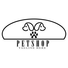 Vector pet shop sign, logo of two animal heads and paws, isolated on white background