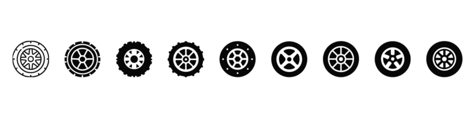 Fotobehang Tire and wheel icon, Tire icon, car wheel vector icon, vector black Tyre symbols, tire icon, Wheel disks icons © MdAtaurRahman