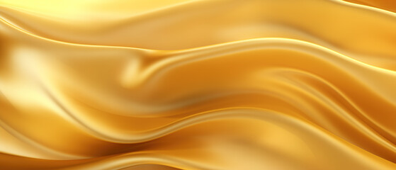 Gold color wavy silk or satin pattern background for banner. Copy space for text. Generative AI