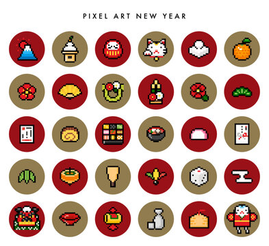 ドット絵 正月 アイコンセット