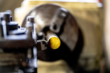 close up of machine operation for Metal Lathes. The steel column rolling in machine. metalworking...