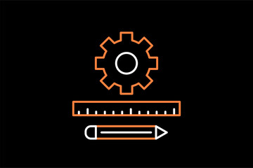 gear and pen illustration in dark style. Flat vector illustration.