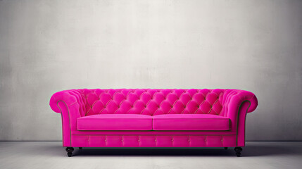 Bright pink magenta sofa on white wall in empty room created with Generative AI Technology - obrazy, fototapety, plakaty