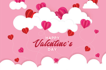 Paper hearts love and valentine day, Origami made hot air balloon flying