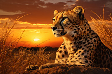 cheetah at sunset in the Serengeti National Park