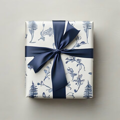 Gift wrapped in a blue wrapping paper
