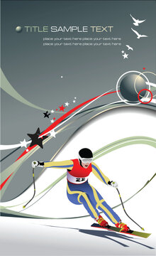 Cover for winter sport brochure with skier image. Vector illustration