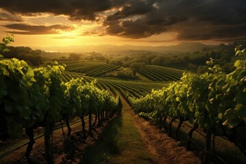 Fototapeta premium vineyard at sunset