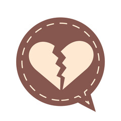 Brown broken heart bubble tag on white background