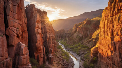 Rugged Orange Rocky Canyon at Twilight