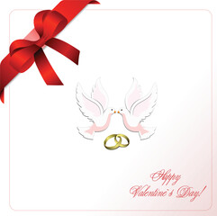 Envelope with blue  ribbon corner and doves. Vector.