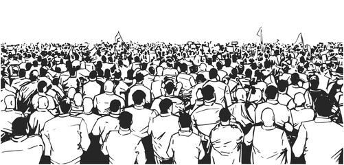 Illustration of protesting crowd in perspective - obrazy, fototapety, plakaty