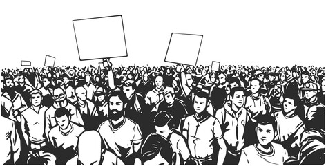 Illustration of protesting crowd in perspective