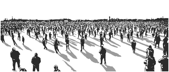 Illustration of crowd in perspective - obrazy, fototapety, plakaty