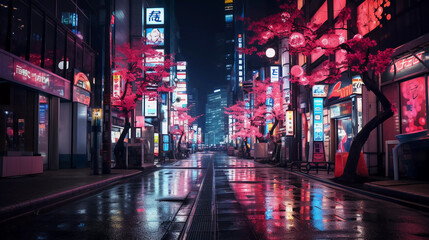 A night of the neon street at the downtown in Shinjuku Tokyo wide shot 
