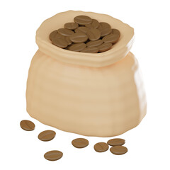 Aroma Infusion, 3D Coffee Beans Bag Icon for Your Morning Brew. 3D render