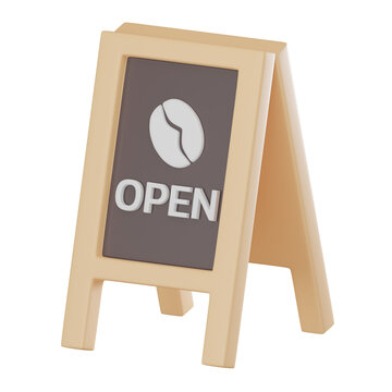 3D Open Board Icon for Cafes and Coffee Shops. 3D render