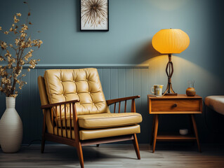 living interior with yellow sofa