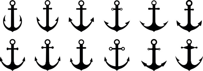 Anchors icons set. Anchor in sea. Nautical symbol. Simple anchor collection flat style - stock vector.
