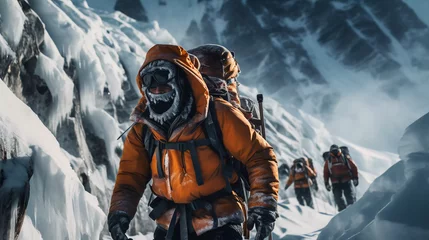 Foto auf Acrylglas Mount Everest close up of a group of people on the way to the peak of mount everest with full equipment 